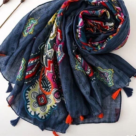 PAISLEY Tribal scarf boho Tassel wrap Shawl - Picture 3 of 5